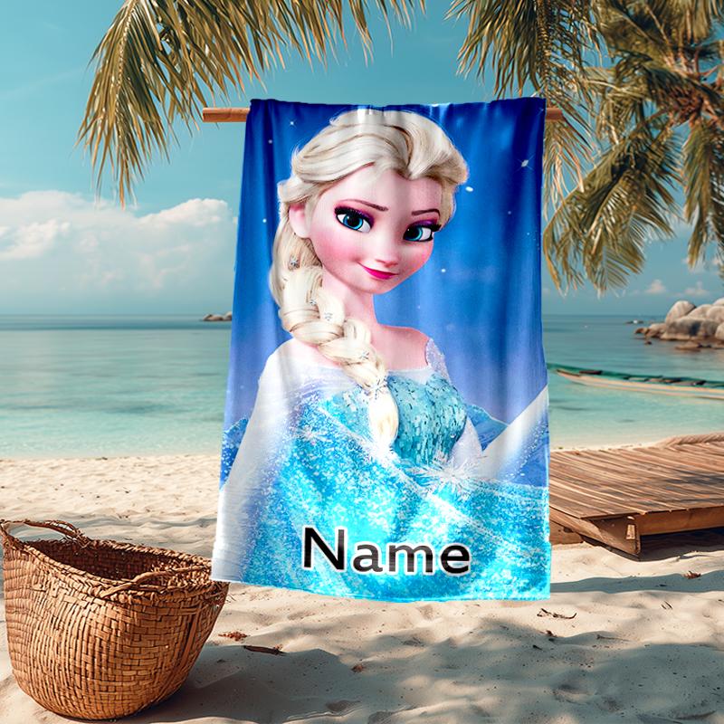 Custom Name Ultra-Soft Beach Towel with Elsa Theme,Ideal for Pool - Camping, Diving - Perfect Travel Essential, Vibrant Beach Towel.