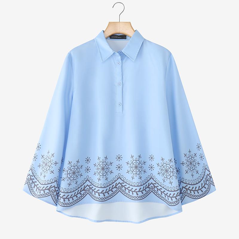 

ZANZEA Женская повседневная блузка с отложным воротником и длинным рукавом с принтом 5XL синий