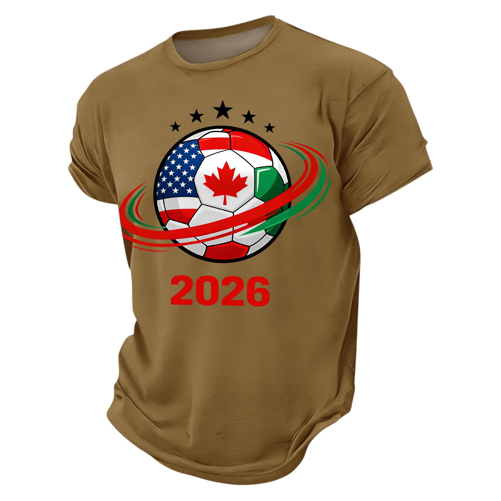 

Men’s Short Sleeve Crew Neck TShirt 2026 Soccer Ball Print with Flags Graphic Casual Fit Top S