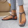 Fashion 2025 New Summer retro Yingyuan metal buckle toe toe versatile flat one-strap sandals for women's beach Roman sandals