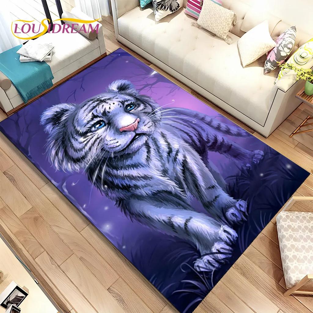 Beast Animal Tiger,Sabretooth Cartoon Area Rug,Carpet for Home Living Room Bedroom Sofa Doormat Kitchen Decor,Non-slip Floor Mat
