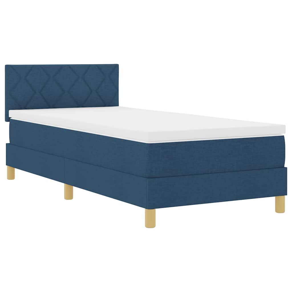 Box Spring Bed with Pillow and Headboard Blue 90 x 190 cm Fabric