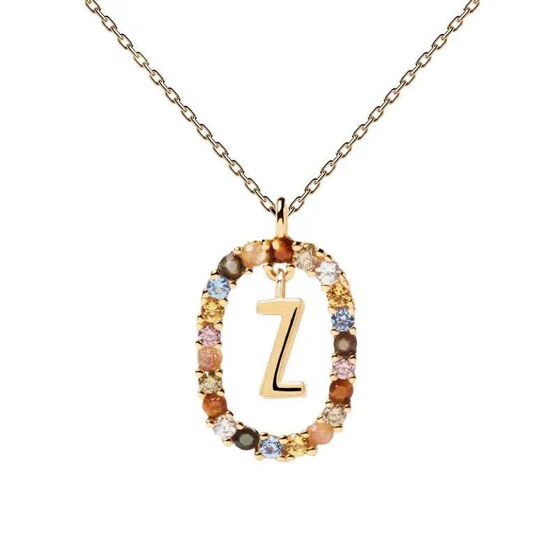 Colored Zirconia 26-Letter Necklace: European & American Style Simple Clavicle Chain Pendant
