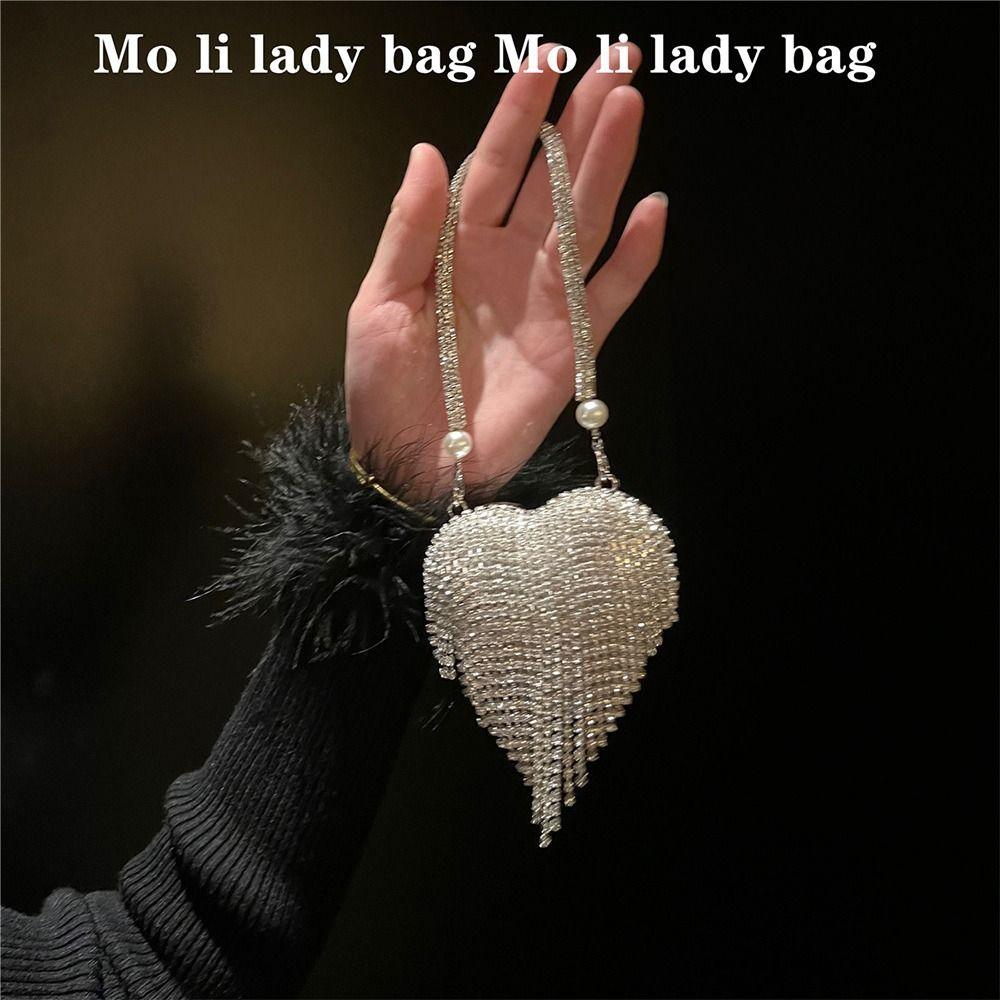 Herzförmige Retro-Umschlags-Tasche Luxuriöses Design Bling-Stil Mini-Tasche Kleine Größe Strasssteine Abend-Clutch Abendveranstaltungen