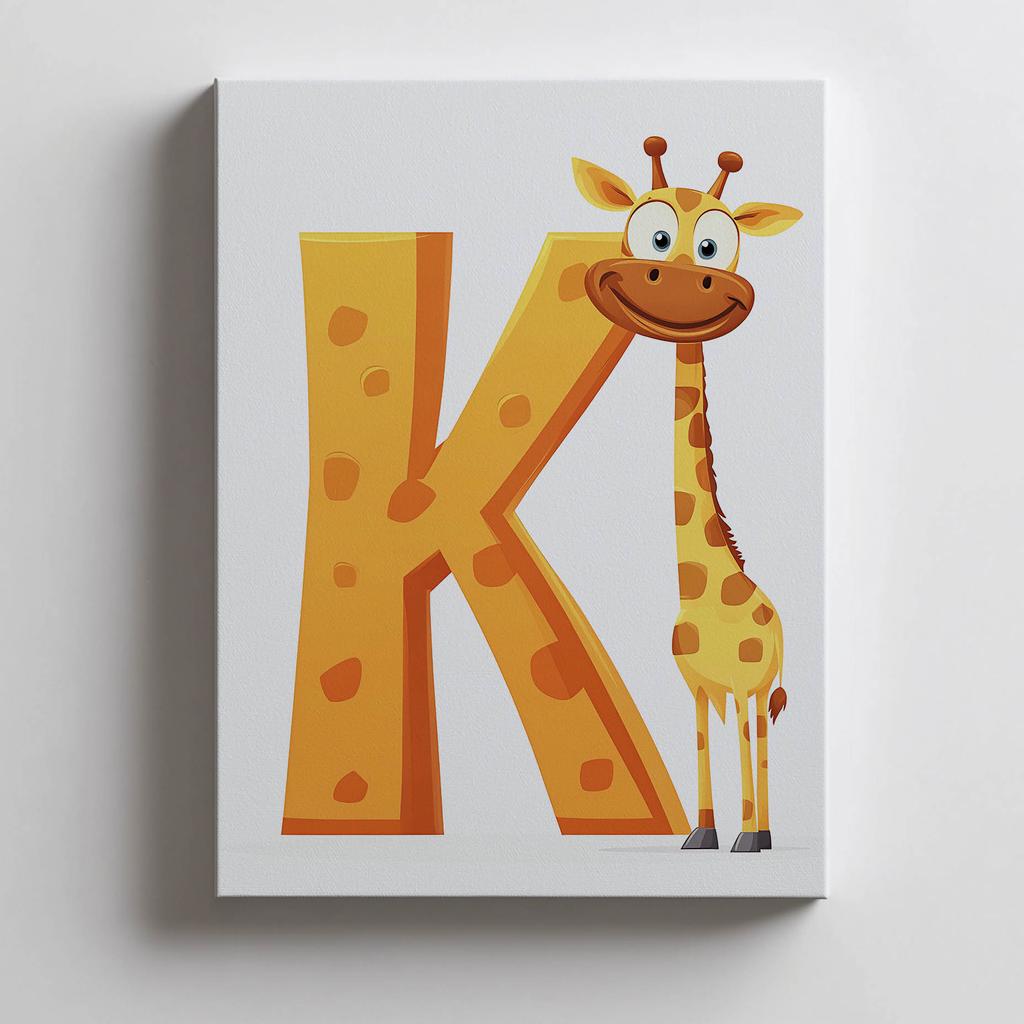 Giraff med bokstaven K - Glad affisch för barn Giraff med bokstaven K - Glad affisch för barn, 30X40 cm, Ram Trä Ljus Ek, Matt papper 230 g
