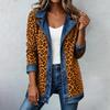 Women's Casual Real Denim Jacket with Leopard Print Patchwork Design for Daily Wear