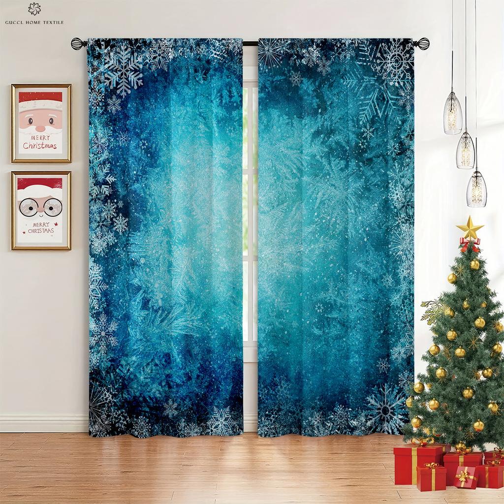 Christmas New Year Festival Decorative Curtains Christmas Tree Santa Claus Cartoon Print Bedroom Dining Room Decorative Curtains