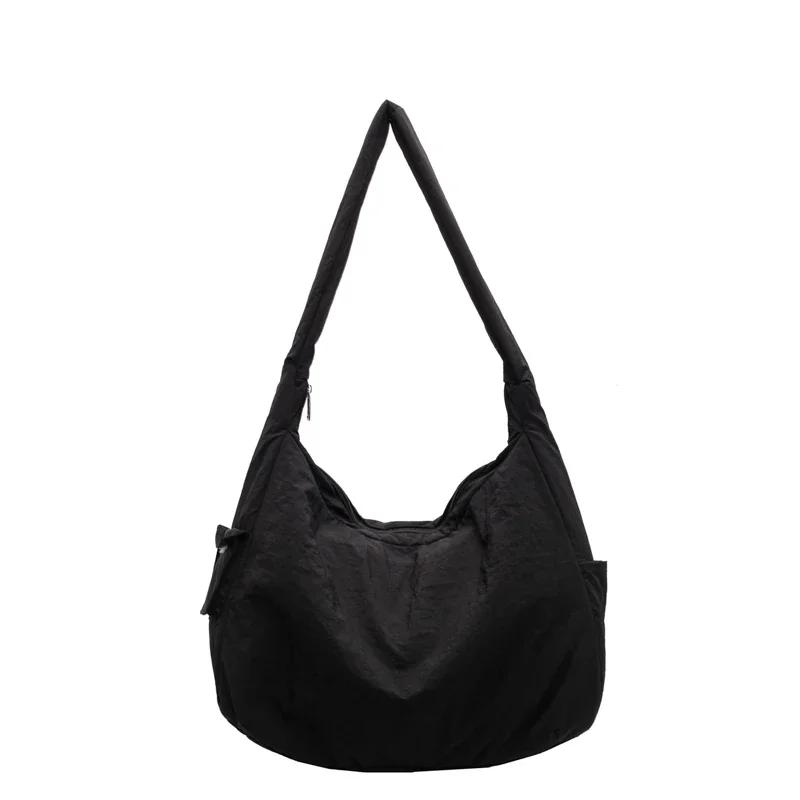 

New Solid Color Nyl Zipper Women s Tote Bag 2026 Fashi High Beauty Versatile Shoulder Bag Soft Simple Large Capacity Handbag чёрный