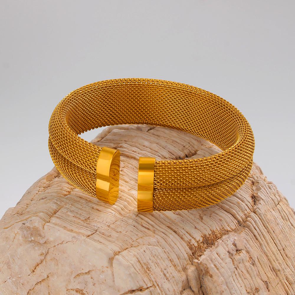 Meishiduo 18K Stainless Steel C-Shaped Mesh Bracelet - European & American Fashion золотой