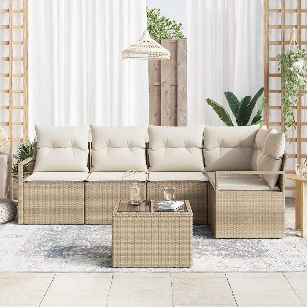 Garden Sofa Set with Cushions 6 Pcs Beige and Cream Poly Rattan