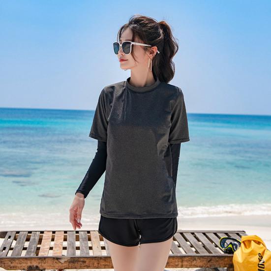 2 Pcs/Set Unisex Swimsuit Set Long Sleeves Quick-drying Fake Two-Piece Top Loose High Elasticity Adjustable Waist Couple Surfing Diving Clothes