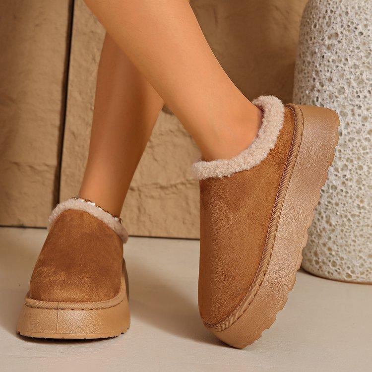 Women's Padded Lining Soft Thick Bottom Heightening Outdoor Thickening Warm Lightweight Comfortable Stirrups Ground Cotton Shoes Snow Boots Slippers