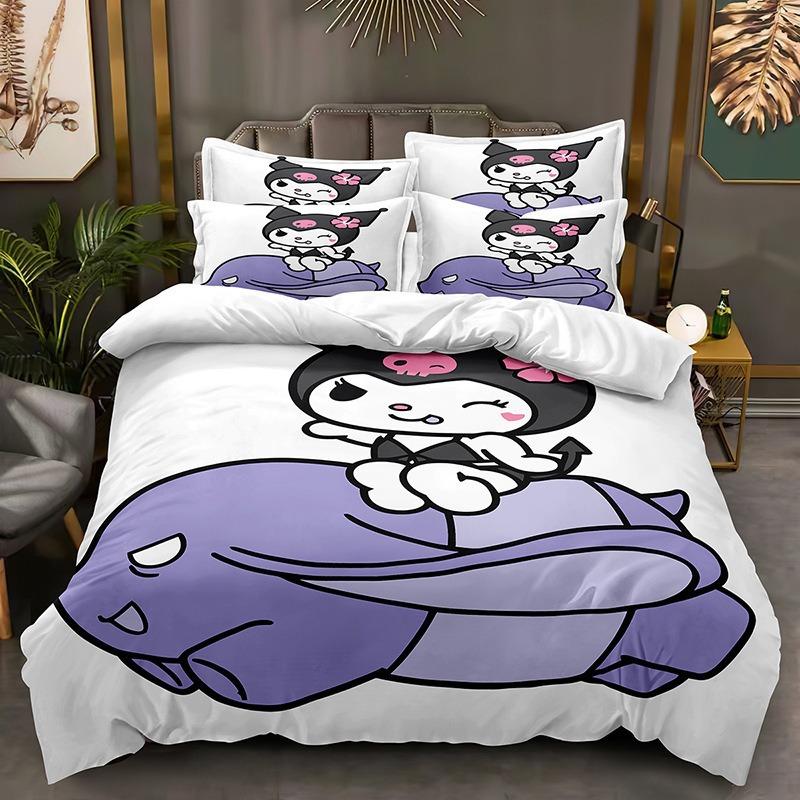 Cute Anime Cartoon Kuromi Bedding Picture Comforter Quilt Bed Cover Duvet Cover Pillow Case 2-3 Pieces Sets Kids Adult Size