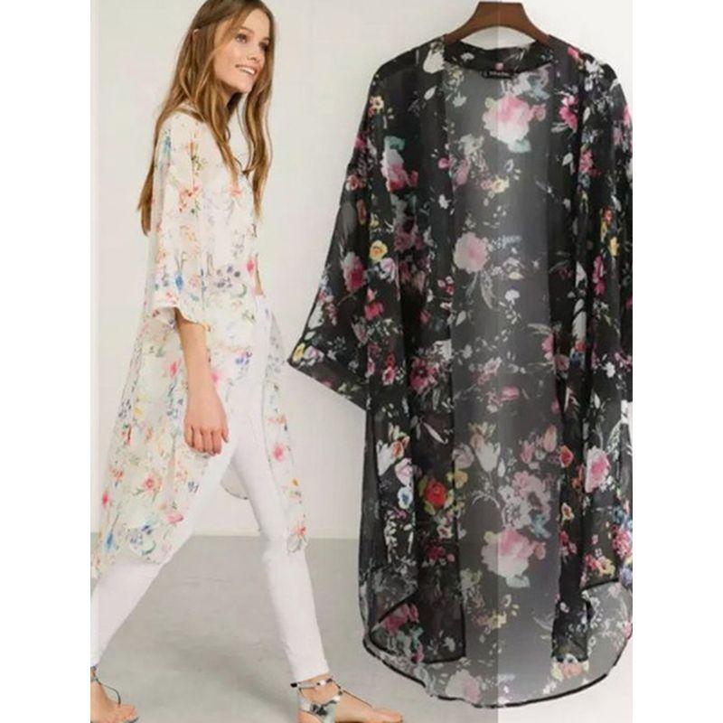Plus Size Sweet Small Floral Print Half Sleeve Seaside Sun Protection Clothing