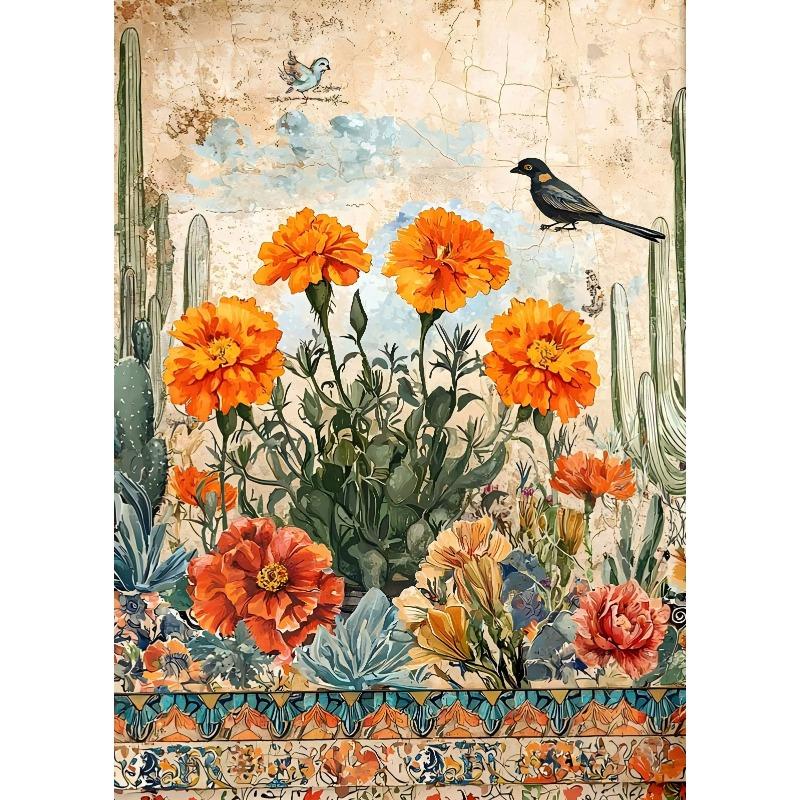 

Retro Yellow Pages Landscape Desert Exotic Sky Cactus Bird Flowers Poster Canvas Painting Wall Art Pictures Home Decor 21cm×30cm NoFrame