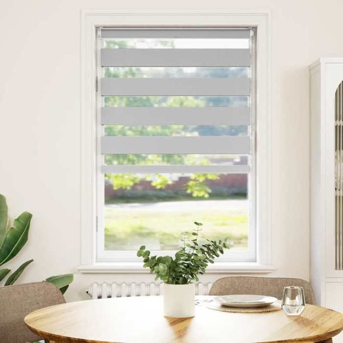 VidaXL Store zèbre gris clair largeur du tissu 85,9 cm polyester, store à enrouleur zébré, store zébré pour fenêtre, store 4014441