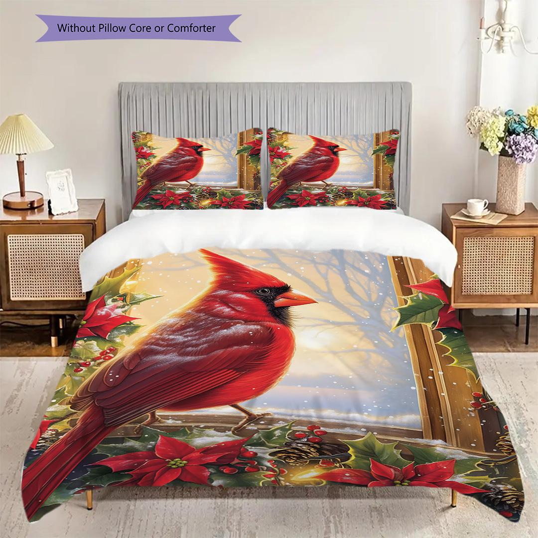 

Red Cardinal Pattern Bedding Quilt Set Quilt Cover Pillowcase Home Decoration Birthday Gift (1 * duvet cover + 2 * pillowcase, without core) 135x200cm