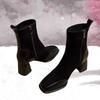 Thick High Heel Short Boots Autumn Winter New Popular Square Headed Suede Ankle Boots for Women Black Brown Elastic Heeled Boots