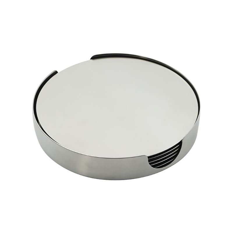 6Pcs Elegant Metal Drink Coaster Set With Holder Heat Resistant For Dining Table And Office Desk With Minimalists Design
