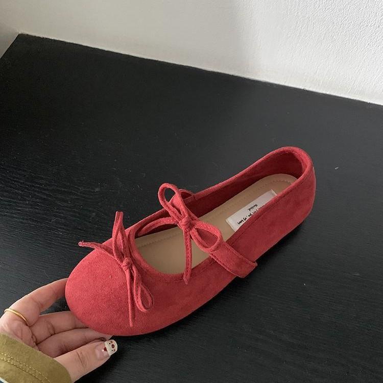 French evening wind Mary Jane shoes shoes soft sole single shoes ballet shoes early spring flat shoes women's shoes skirt with bow