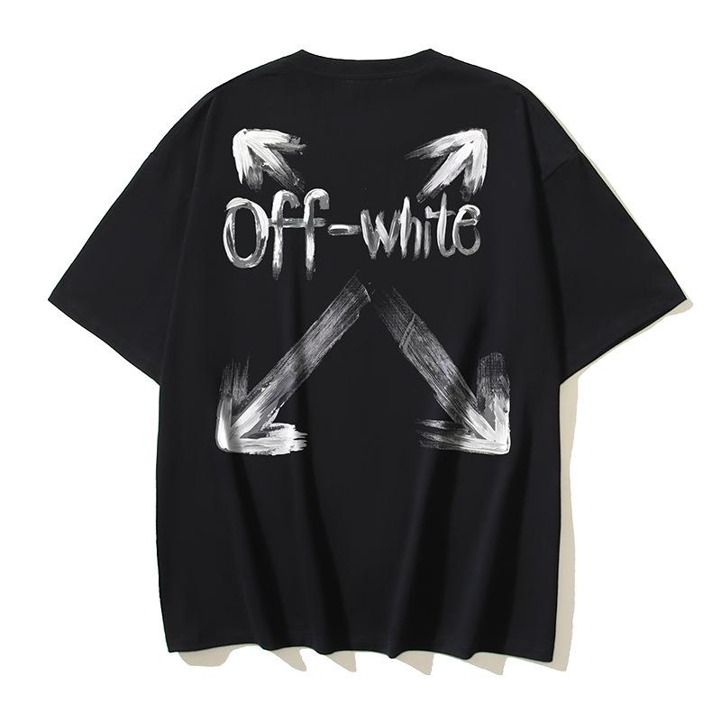 Off-White 2025 Primăvară/Vară Nou Tricouri cu Mânecă Scurtă cu Glugă și Gât Rotund pentru Bărbați și Femei cu Model Imprimat Săgeată Litere OW