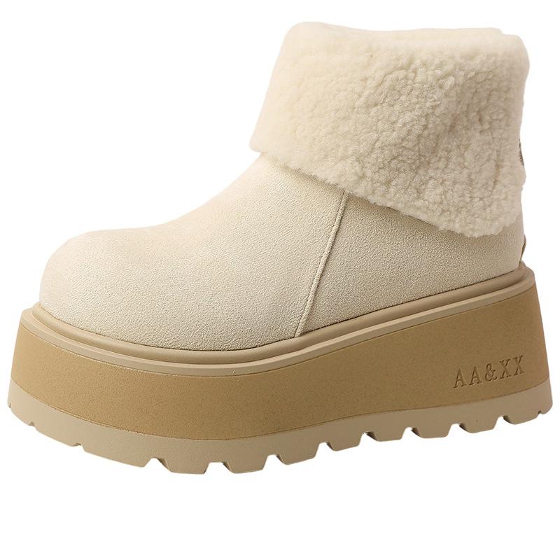 Fashion retro versatile splicing thick-soled heightening short boots women's 2025 autumn and winter new sweet wind round head boots