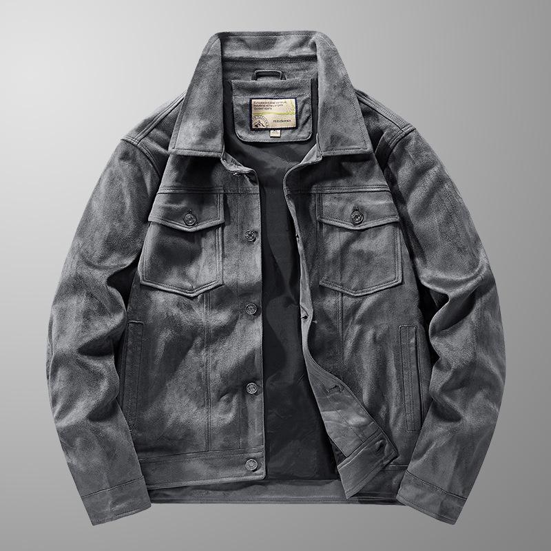 Men's Retro Hong Kong Style Suede Jacket - Spring/Autumn Workwear Lapel (22076)