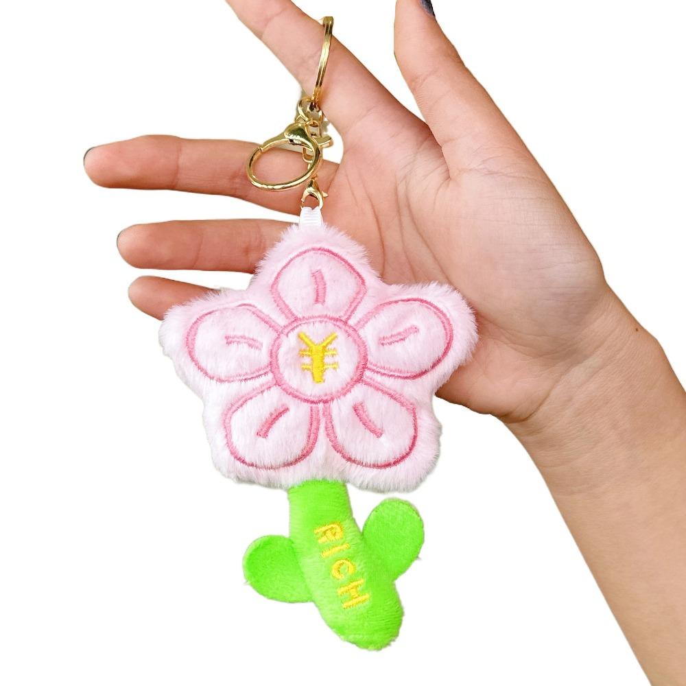 Bag Hanging Flower Keychain Charms Car Key Ring Portable Plush Flower Pendant Girl Gifts