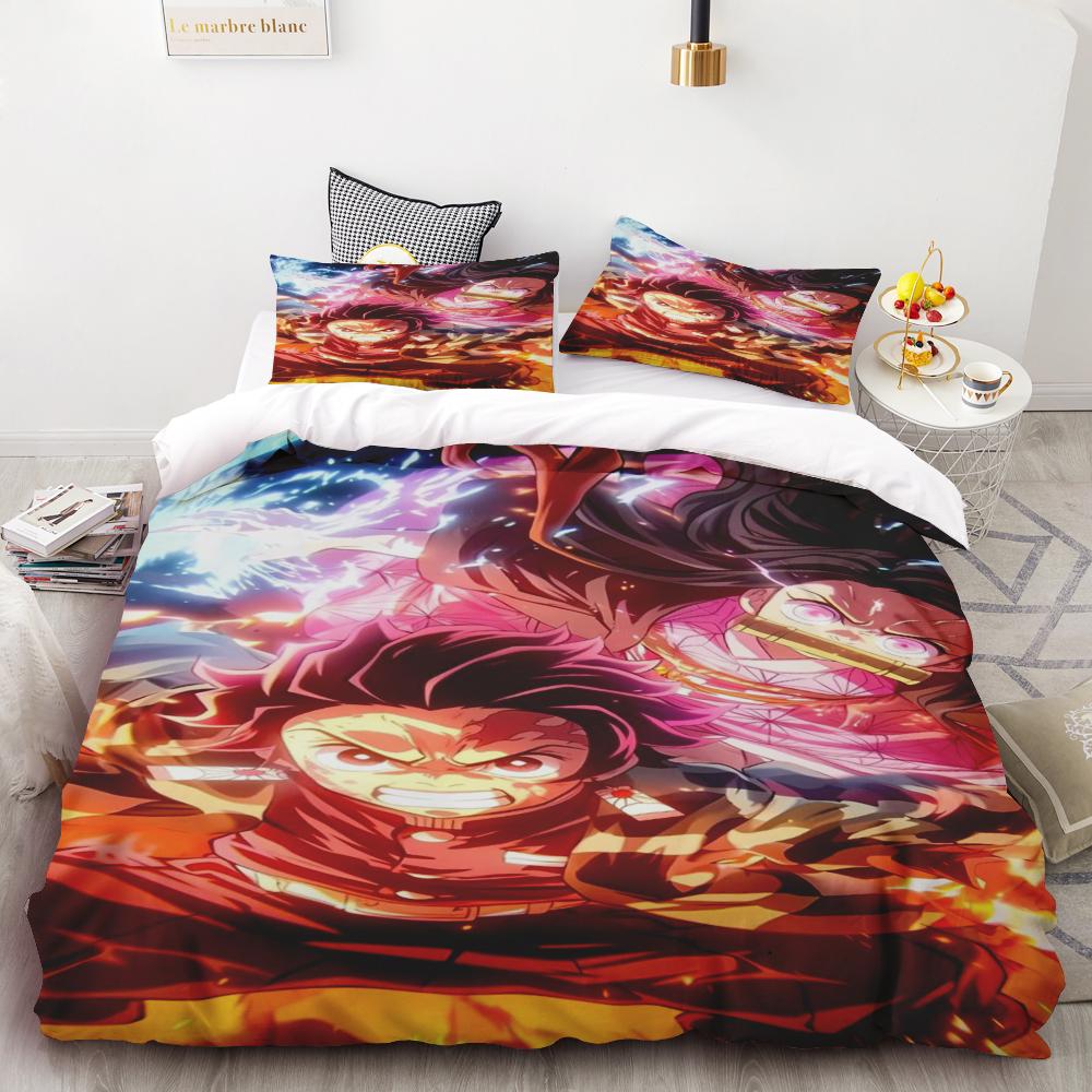 Duvet Covers Cartoon Bedding Set Printed Cartoon Home Decor Demon Slayer Bedding Set Soft And Comfortable Queen/King Boys