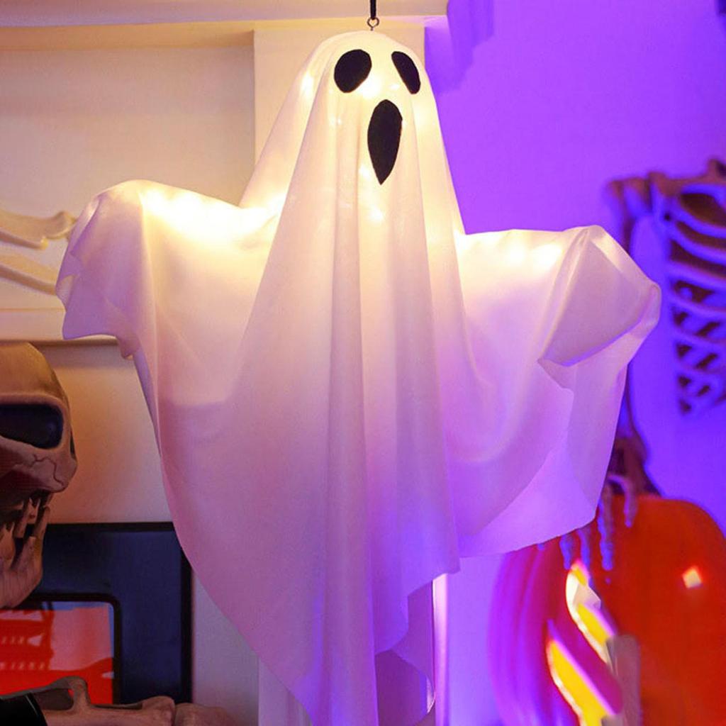 Light Up Halloween LED Ghost Hangs Decoration White Flying Ghosts Tree Ornaments Halloween Pendant For House Party Supplies