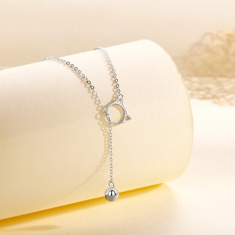 Necklace Cat Bell Korean Version Simple Niche Versatile Retractable Collarbone Chain Premium Durable Quality Useful
