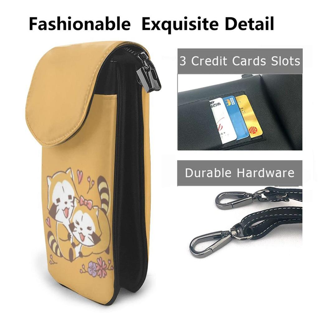 [JMI] Rascal the Raccoon Smartphone Pouch, Genuine Leather Shoulder Bag, Thin, Women's and Men's Mini Pouch, Popular Wallet, Crossbody Bag