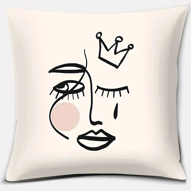 Home Decor Car Sofa Cushion Cover Abstract Face Collection Print Square Pillowcase