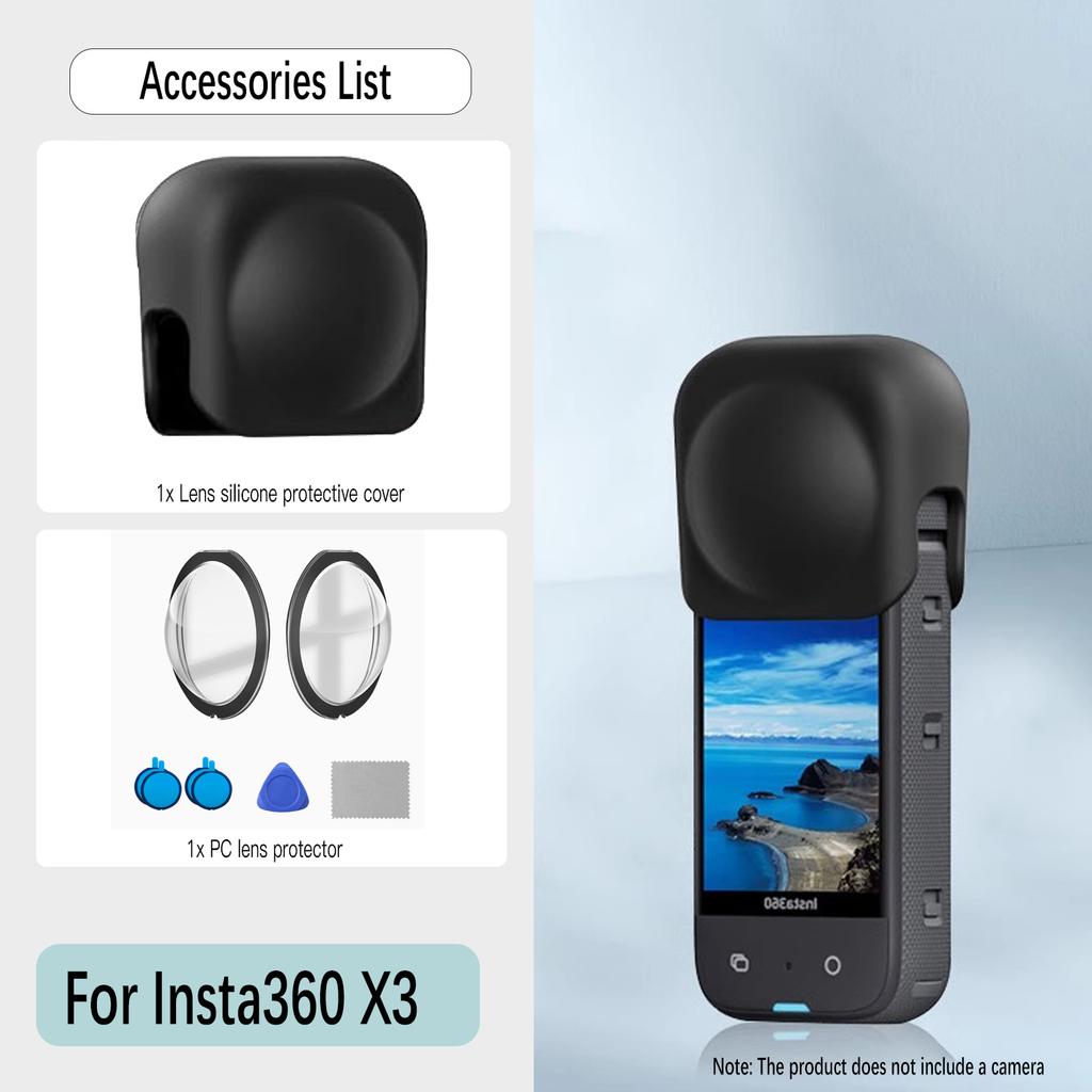 Geeignet für Insta 360 X3/X4/X5 Silikon-Objektivschutzhülle, gehärtete Folie, Objektiv-PC-Schutzlinse