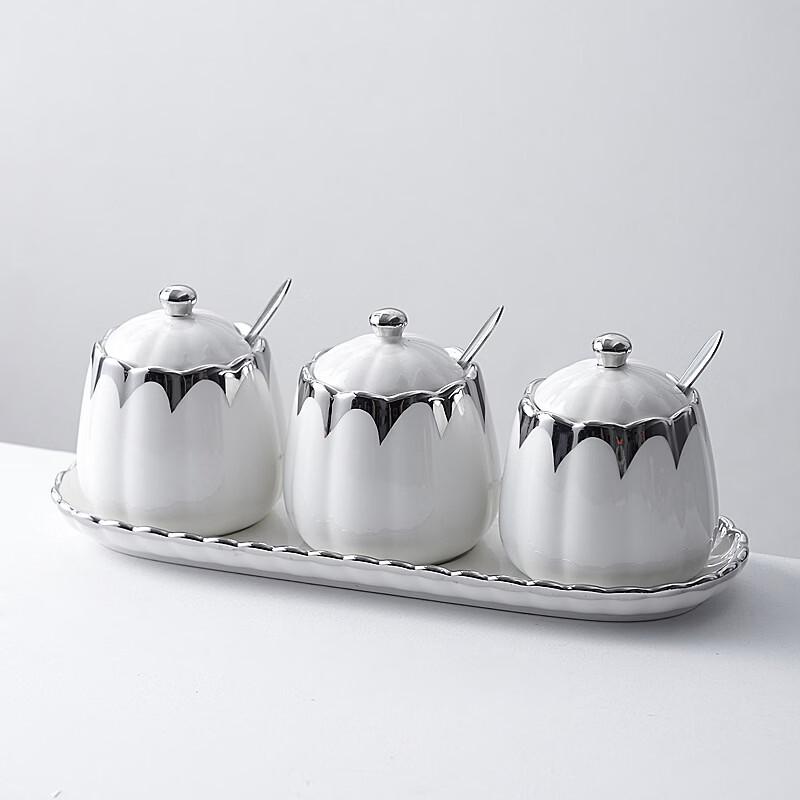 

RuHan Ceramic 3-Jar Seasoning Set with Tray & Spoons