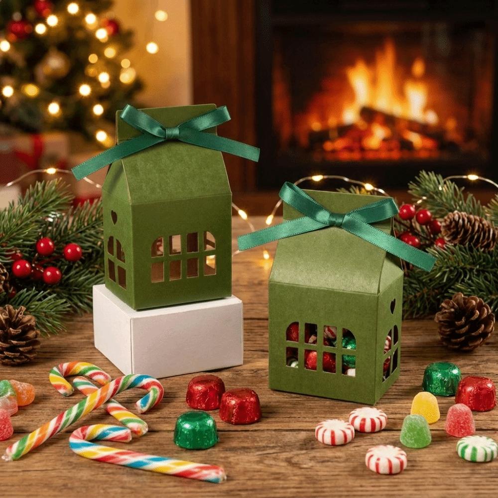 10 Pcs Hollow-Out Christmas Candy Box House-Shaped House-Shaped Gift Box Christmas Festival Decor