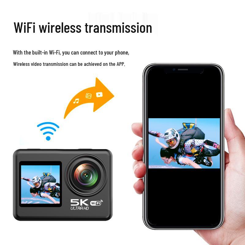 5K Dual-Screen Waterproof Sports Camera with Touchscreen, Cycling EIS Stabilization, and WiFi Sync