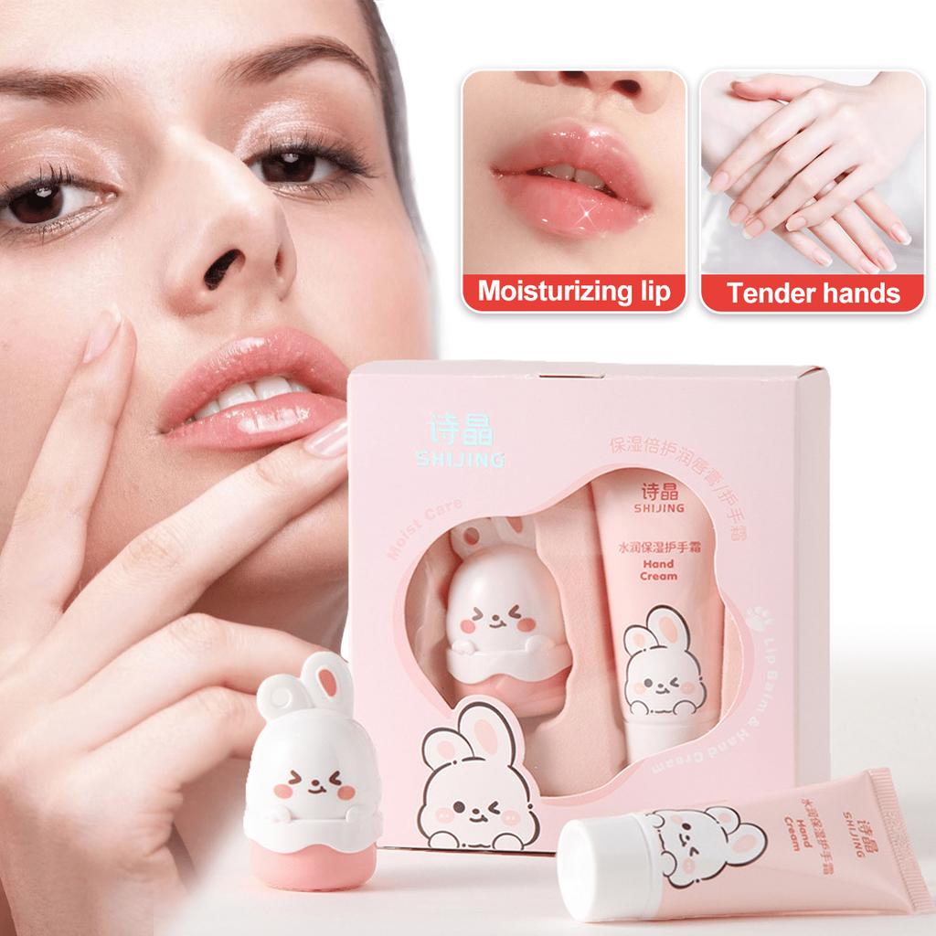 2pcs/Box Moisturizing Lip & Hand Care Set - Plumping Lip Balm + Anti-Cracking Hand Cream, Portable
