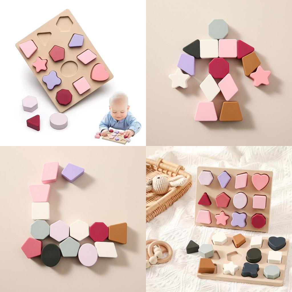 Food Grade Silicone Childrens Puzzle Toy With Geometric Blocks For Early Education And Parentchild Play
