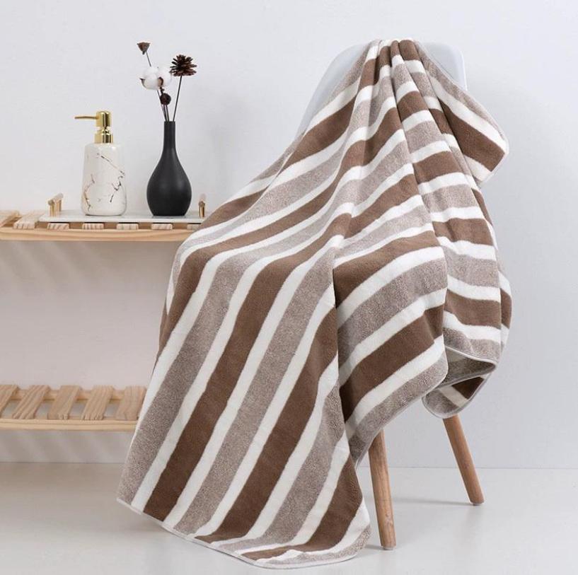 70x140 Striped Bath Towel Soft Absorbent Microfiber Face Washing Home Soft Thickened Coral Velvet Bath Towel