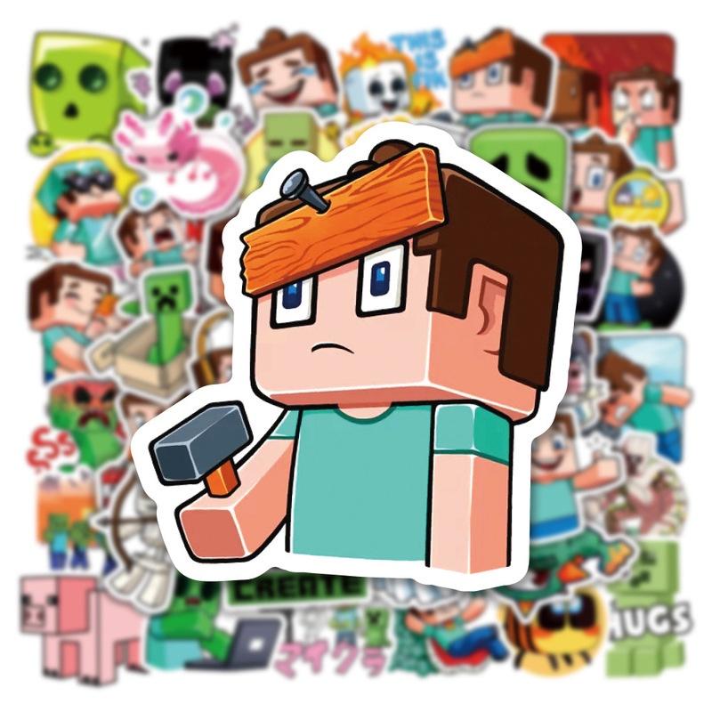 Stickers 50pcs Minecraft Waterproof Adhesive Reusable Refrigerator Case Decor