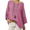 In Stock 2025 Women's Solid Color Cotton Linen Raglan Sleeve Round Neck Top