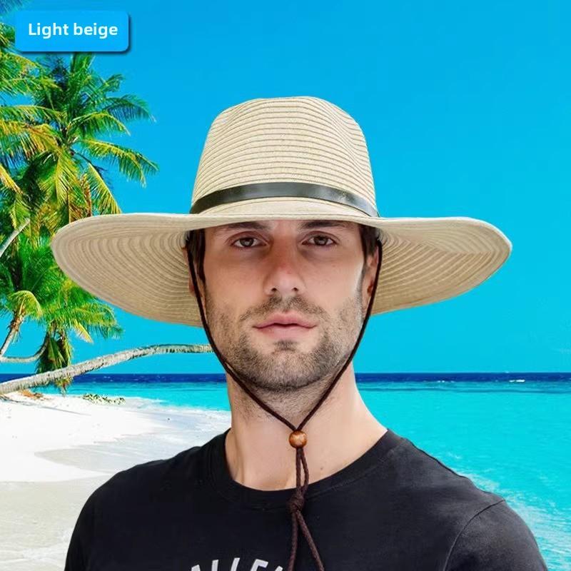 

Шляпа из плетеной соломы с большими полями, складная соломенная шляпа в стиле джаз для мужчин и женщин, летняя пляжная солнцезащитная шляпа со шнурком для занятий спортом на открытом воздухе 56-58cm бежевый