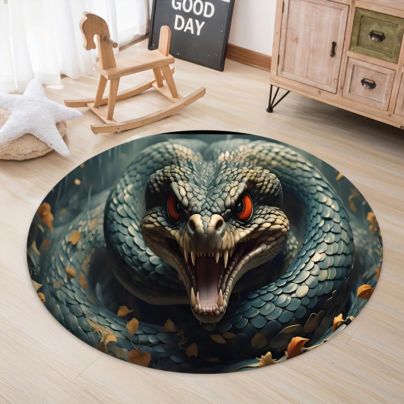 

Flannel Printed Round Rug With 3D Snake Design For Home Decor Soft Floor Mat Animal Pattern Modern Interior Artistic Style 60CM(23.6inch)