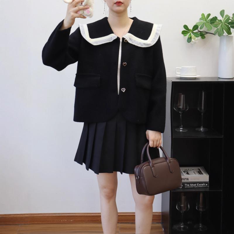 Doll Collar Temperament Knitted Double-sided Cardigan Autumn New Loose Design Sweater Jacket Women