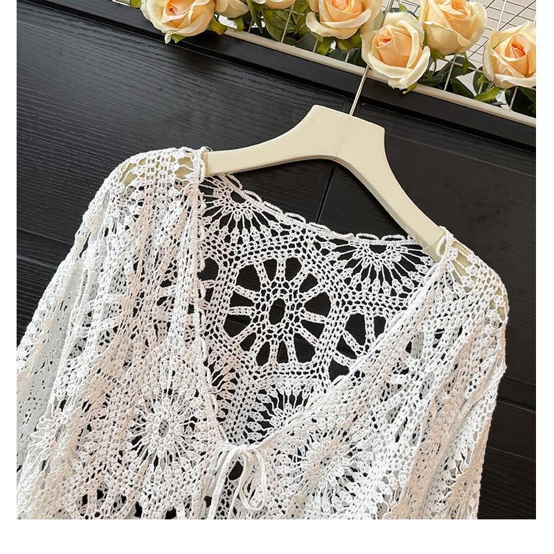 Bohemian Crochet Tie-Up Knit Cardigan - Women's Long Sleeve Sun Protection Top