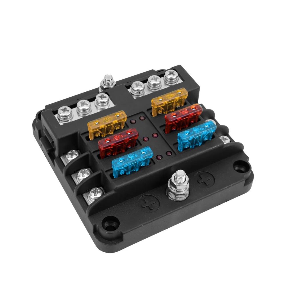 6 Ways Blade Car Boat Fuse Box Holder Fuse Holder Block Warning Indicator 12V 36V Power Distribution Panel Board