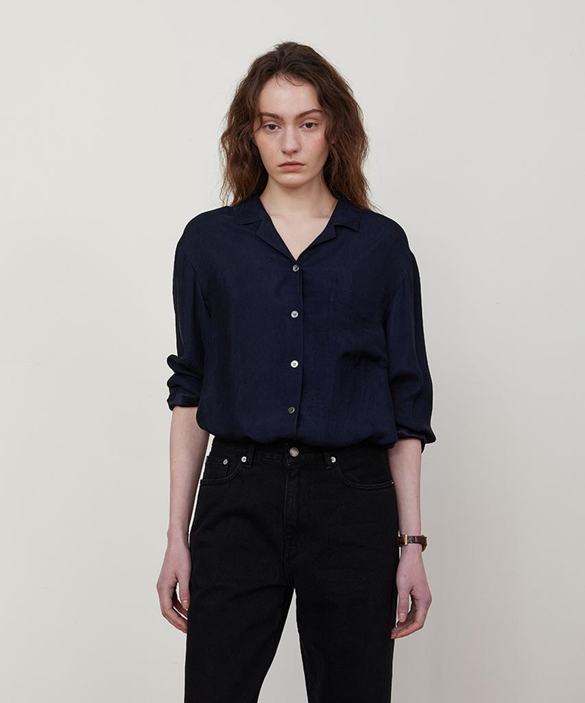 STEP AROUND Oversize Dressy Shirt_Navy