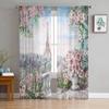Rose Flower Abstract Tulle Curtains For Living Room Chiffon Voile Sheer Window Curtain For Bedroom