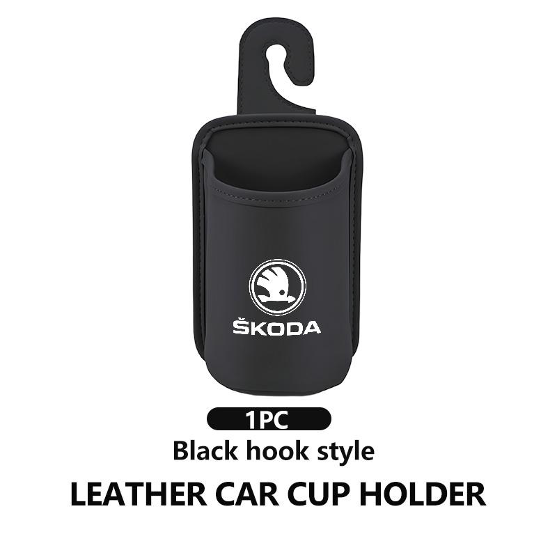 ADT1 For Skoda Car Door Cup Holder Leather Automotive Drink Rack Storage Bin Octavia A5 A7 RS Fabia Superb Rapid Karoq